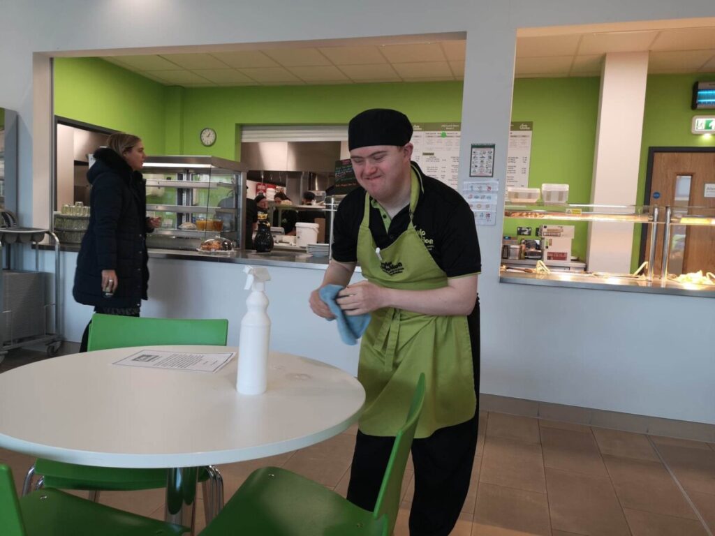 albert cleaning tables at JHQ 