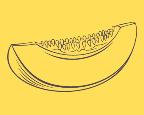 drawing of a slice of melon on a yellow background