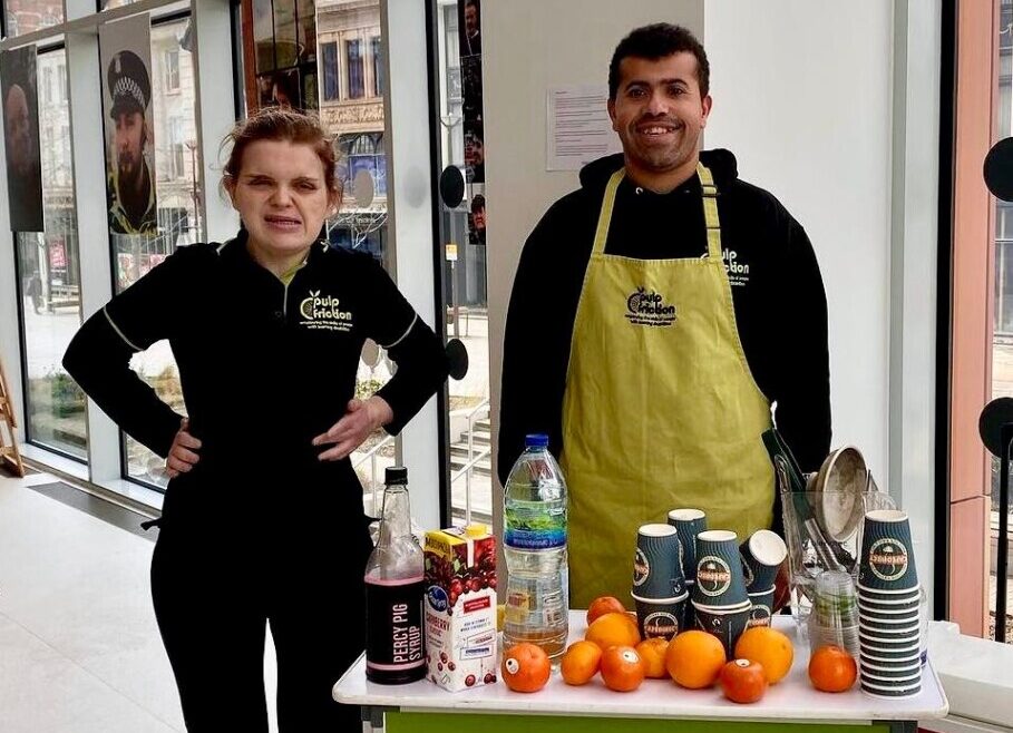 Eleanor and Alex at an outside catering event